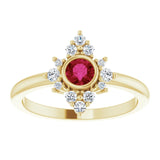 14K Gold Round Natural Ruby Halo-Style Ring - Yellow Gold - view 3