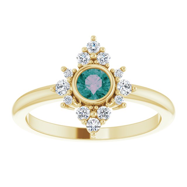 14K Gold Round Lab-Grown Alexandrite Halo-Style Ring - Yellow Gold - view 3