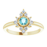 14K Gold Round Natural Blue Zircon Halo-Style Ring - Yellow Gold - view 3