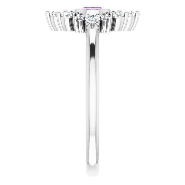 14K Gold Round Natural Amethyst Halo-Style Ring – 4mm Stones - White Gold - view 4