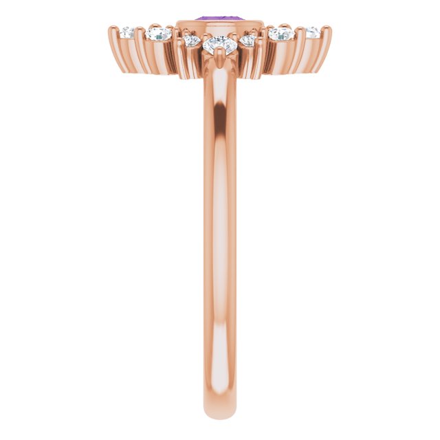14K Gold Round Natural Amethyst Halo-Style Ring – 4mm Stones - Rose Gold - view 4