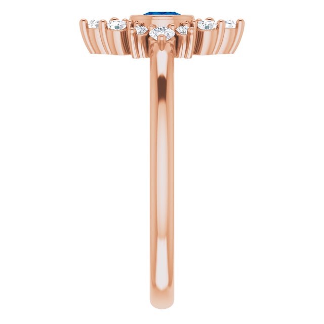14K Gold Round Natural Blue Sapphire Halo-Style Ring - Rose Gold - view 4