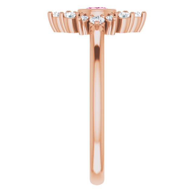 14K Gold Round Natural Pink Tourmaline Halo-Style Ring - Rose Gold - view 4