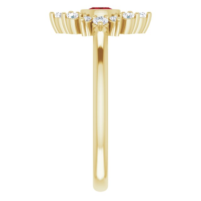 14K Gold Round Natural Mozambique Garnet Halo-Style Ring - Yellow Gold - view 4