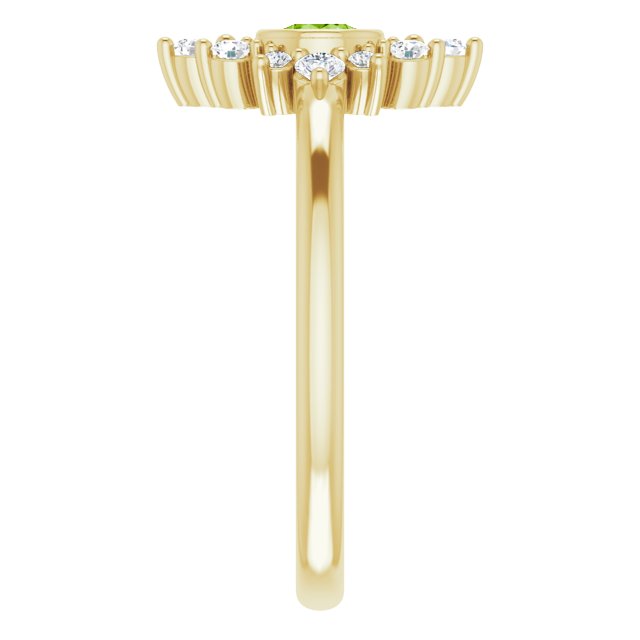 14K Gold Round Natural Peridot Halo-Style Ring - Yellow Gold - view 4