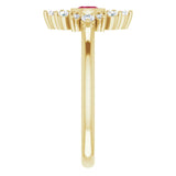 14K Gold Round Lab-Grown Ruby Halo-Style Ring - Yellow Gold - view 4