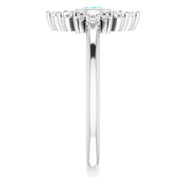 Platinum Round Natural Blue Zircon Halo-Style Ring - view 4