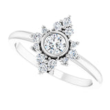 14K Gold Round Natural White Sapphire Halo-Style Ring - White Gold - view 5