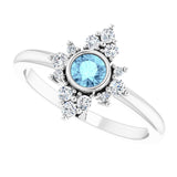 14K Gold Round Natural Aquamarine Halo-Style Ring - White Gold - view 5