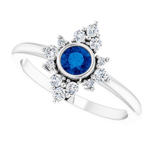 Platinum Round Natural Blue Sapphire Halo-Style Ring - view 5