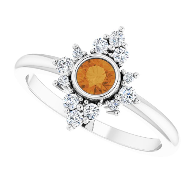 14K Gold Round Natural Citrine Halo-Style Ring - White Gold - view 5
