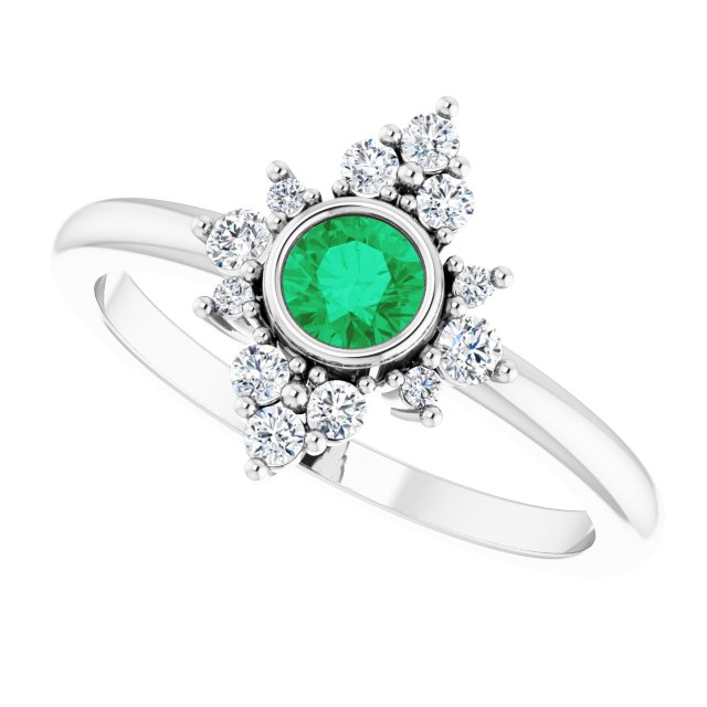 Platinum Round Natural Emerald Halo-Style Ring - view 5