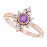 14K Gold Round Natural Amethyst Halo-Style Ring – 4mm Stones - Rose Gold - view 5