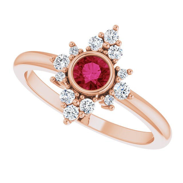 14K Gold Round Natural Ruby Halo-Style Ring - Rose Gold - view 5