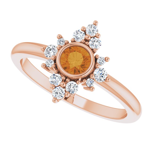 14K Gold Round Natural Citrine Halo-Style Ring - Rose Gold - view 5