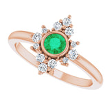 14K Gold Round Natural Emerald Halo-Style Ring - Rose Gold - view 5
