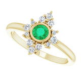 14K Gold Round Natural Emerald Halo-Style Ring - Yellow Gold - view 5