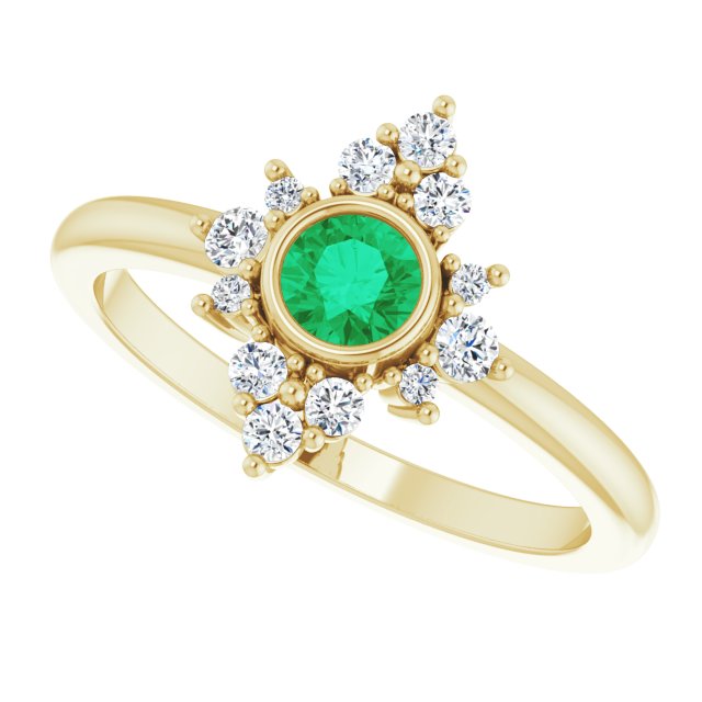 14K Gold Round Lab-Grown Emerald Halo-Style Ring - Yellow Gold - view 5