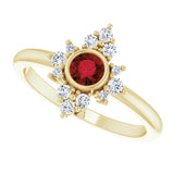 14K Gold Round Natural Mozambique Garnet Halo-Style Ring - Yellow Gold - view 5