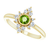 14K Gold Round Natural Peridot Halo-Style Ring - Yellow Gold - view 5