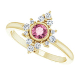 14K Gold Round Natural Pink Tourmaline Halo-Style Ring - Yellow Gold - view 5