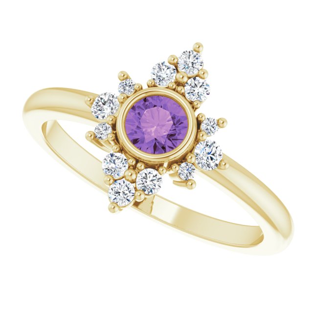 14K Gold Round Natural Amethyst Halo-Style Ring – 4mm Stones - Yellow Gold - view 5