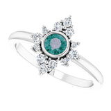Platinum Round Lab-Grown Alexandrite Halo-Style Ring - view 5
