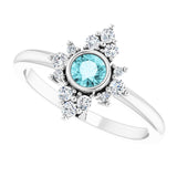 Platinum Round Natural Blue Zircon Halo-Style Ring - view 5