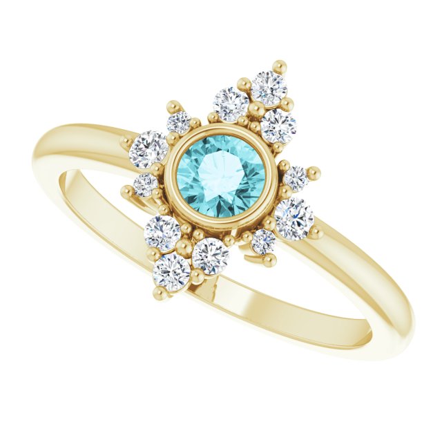 14K Gold Round Natural Blue Zircon Halo-Style Ring - Yellow Gold - view 5