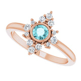 14K Gold Round Natural Blue Zircon Halo-Style Ring - Rose Gold - view 5