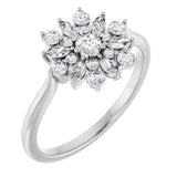 14K Gold Round Natural Diamond Vintage-Inspired Ring - White Gold