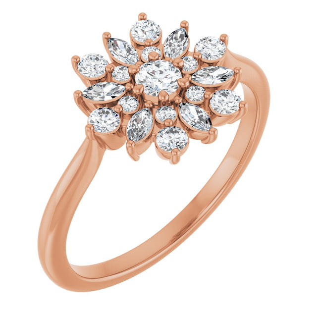 14K Gold Round Natural Diamond Vintage-Inspired Ring - Rose Gold