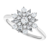 14K Gold Round Natural Diamond Vintage-Inspired Ring - White Gold - view 5