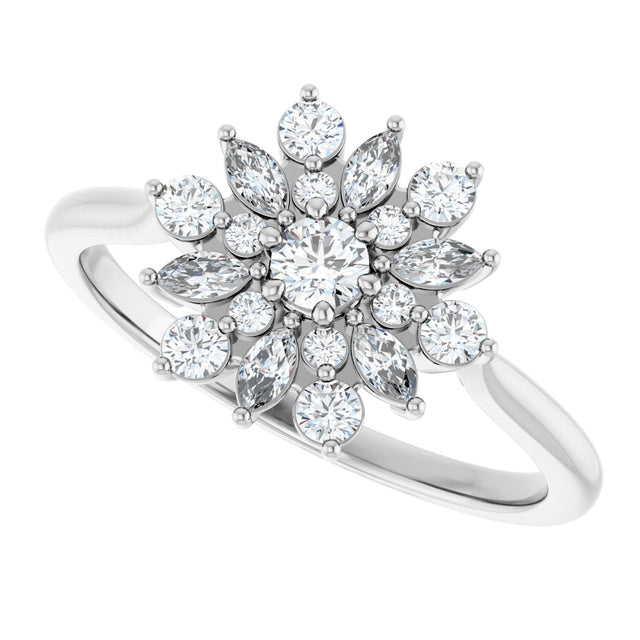 14K Gold Round Natural Diamond Vintage-Inspired Ring - White Gold - view 5