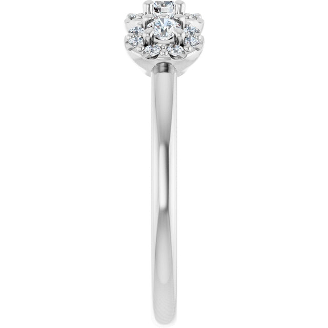 14K Gold Oval Natural Diamond Three-Stone Halo-Style Anniversary Band - White Gold - view 4