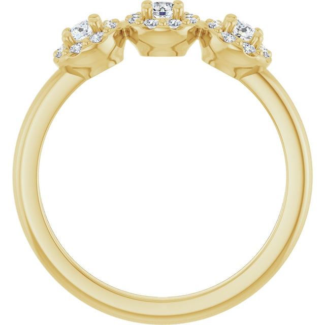 14K Gold Oval Natural Diamond Three-Stone Halo-Style Anniversary Band - Yellow Gold - view 2