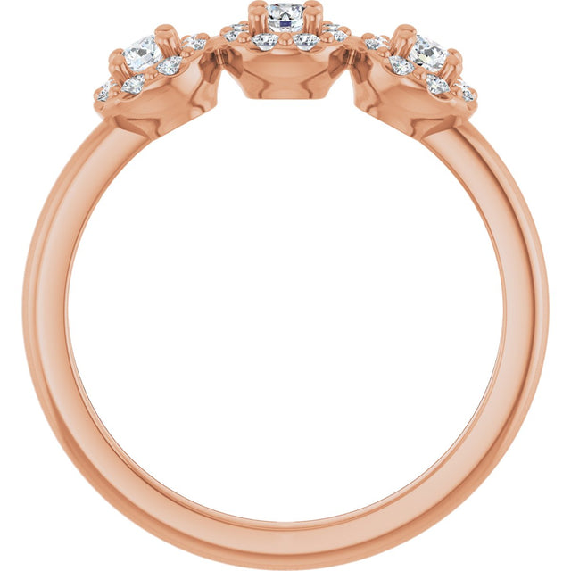 14K Gold Oval Natural Diamond Three-Stone Halo-Style Anniversary Band - Rose Gold - view 2