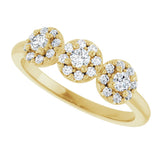 14K Gold Oval Natural Diamond Three-Stone Halo-Style Anniversary Band - Yellow Gold - view 5