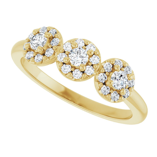 14K Gold Oval Natural Diamond Three-Stone Halo-Style Anniversary Band - Yellow Gold - view 5