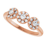 14K Gold Oval Natural Diamond Three-Stone Halo-Style Anniversary Band - Rose Gold - view 5