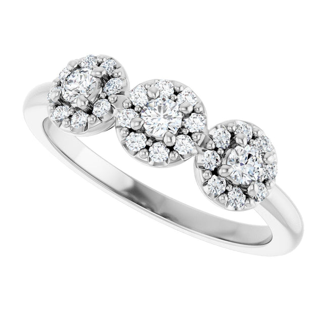 Platinum Oval Natural Diamond Three-Stone Halo-Style Anniversary Band - view 5