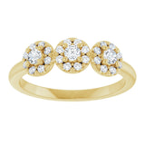 14K Gold Oval Natural Diamond Three-Stone Halo-Style Anniversary Band - Yellow Gold - view 3