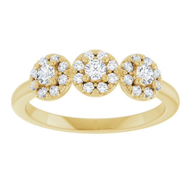 14K Gold Oval Natural Diamond Three-Stone Halo-Style Anniversary Band - Yellow Gold - view 3