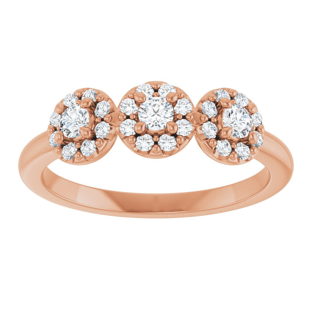 14K Gold Oval Natural Diamond Three-Stone Halo-Style Anniversary Band - Rose Gold - view 3