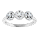 14K Gold Oval Natural Diamond Three-Stone Halo-Style Anniversary Band - White Gold - view 3