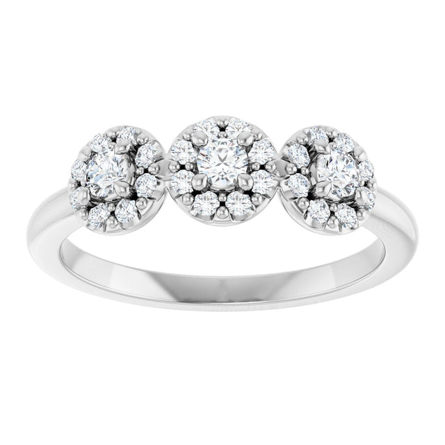 Platinum Oval Natural Diamond Three-Stone Halo-Style Anniversary Band - view 3