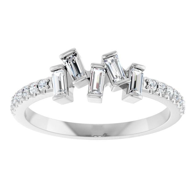 Platinum Natural Diamond Scattered Baguette Ring - view 3