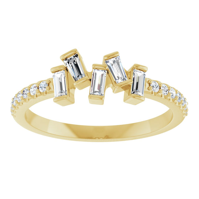 14K Gold Natural Diamond Scattered Baguette Ring - Yellow Gold - view 3