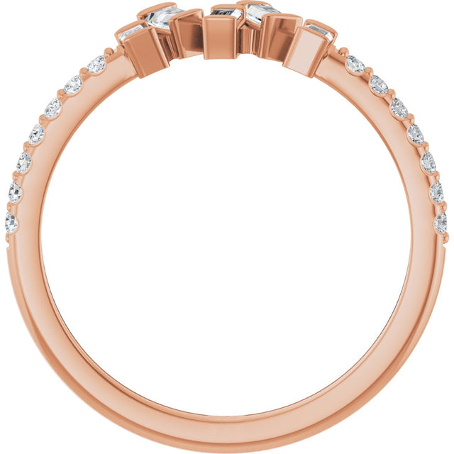 14K Gold Natural Diamond Scattered Baguette Ring - Rose Gold - view 2