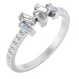 14K Gold Natural Diamond Scattered Baguette Ring - White Gold